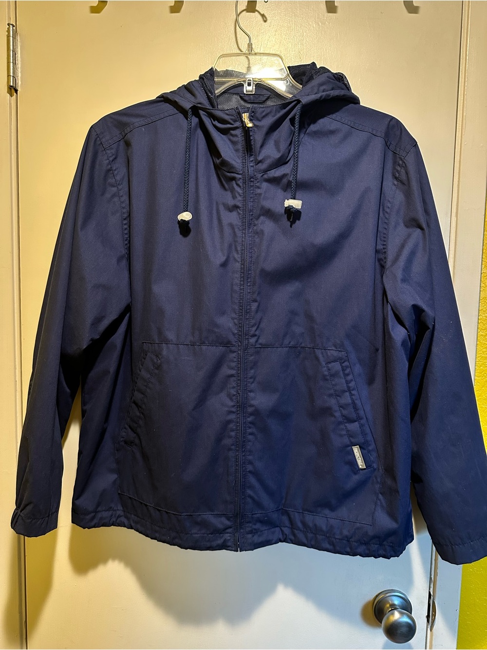 Pacific Trail Navy Hooded women’s Raincoat with Drawstring, Large